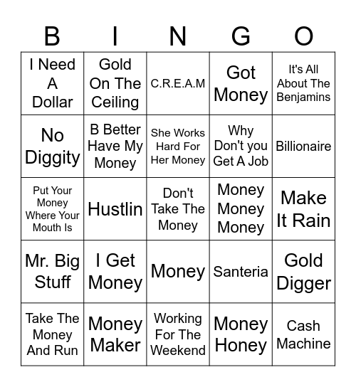 Money TALKS Bingo Card