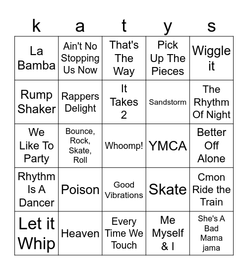 Skate Night Bingo Card