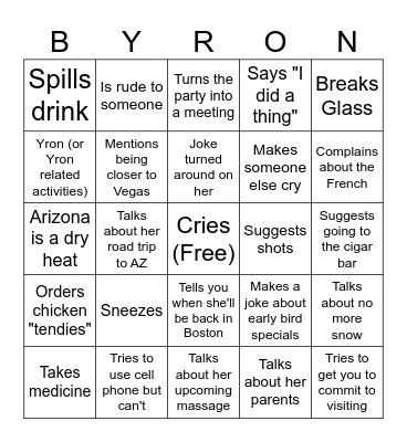 Peggy's Going Away Bingo (Get Bingo, Peg Drinks) Bingo Card