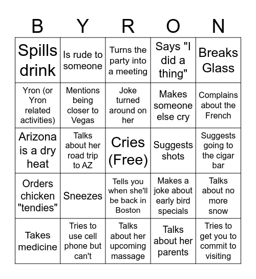 Peggy's Going Away Bingo (Get Bingo, Peg Drinks) Bingo Card