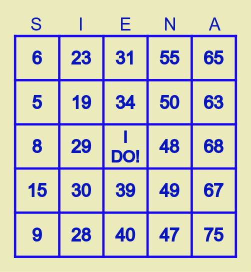 Bridal Shower BINGO Card