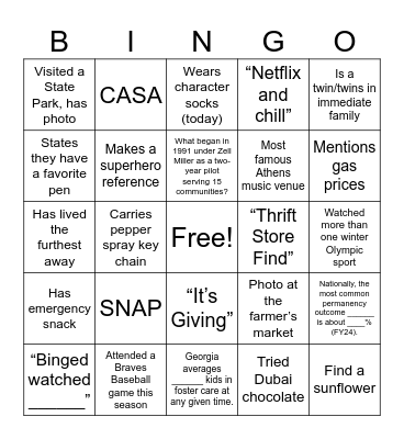 Family Connection - Communities in Schools of Athens Bingo Card