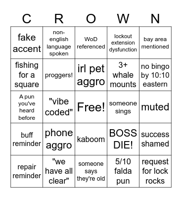 crownAGANE 1 Bingo Card