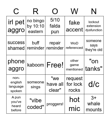crownAGANE 2 Bingo Card