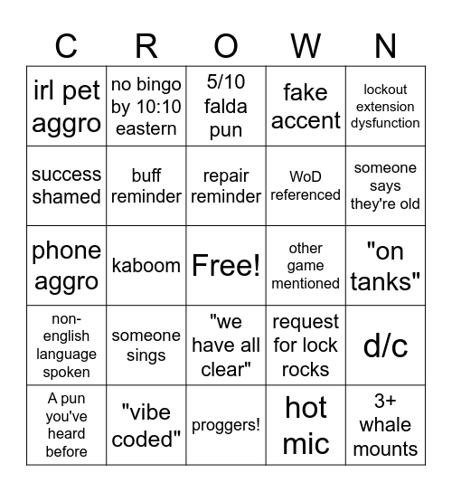 crownAGANE 2 Bingo Card