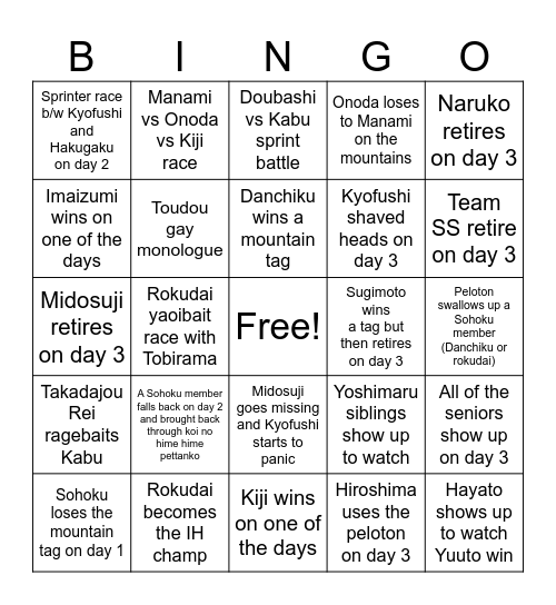 IH3 Bingo Card