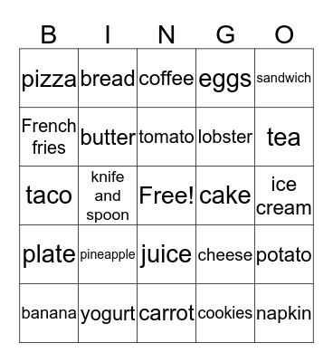 Food Bingo Card