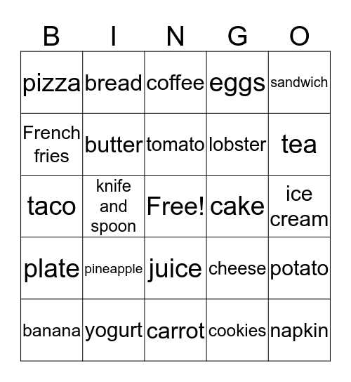 Food Bingo Card