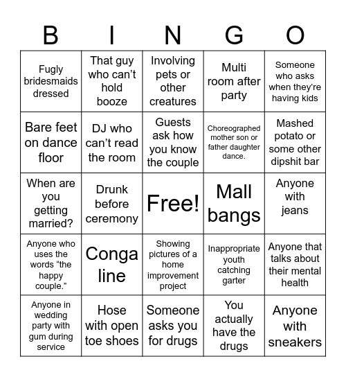 Wedding Bingo Card