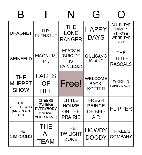 TV THEMES Bingo Card