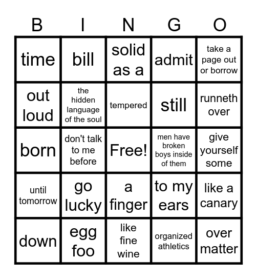 Finish the phrase Bingo Card