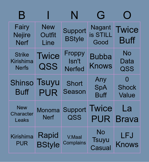 MHUR Season 18 Bingo Card