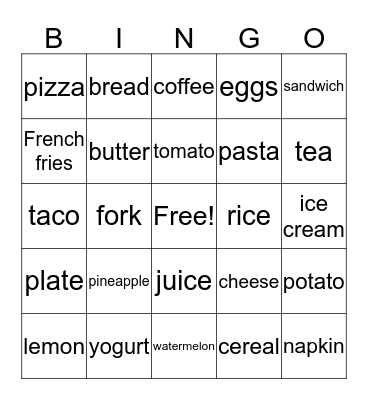 Food Bingo Card