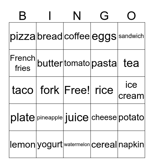 Food Bingo Card