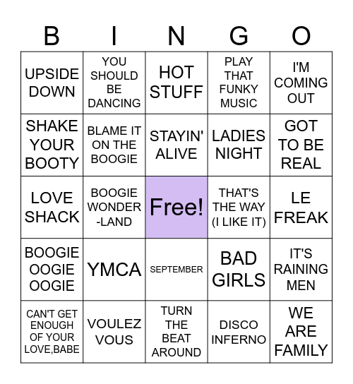 DISCO SING-A-LONGS Bingo Card