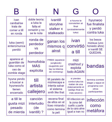 ZOMBIE STAGE Bingo Card