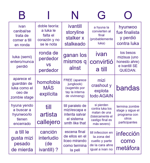 ZOMBIE STAGE Bingo Card