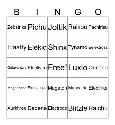 Pokemon Bingo Card