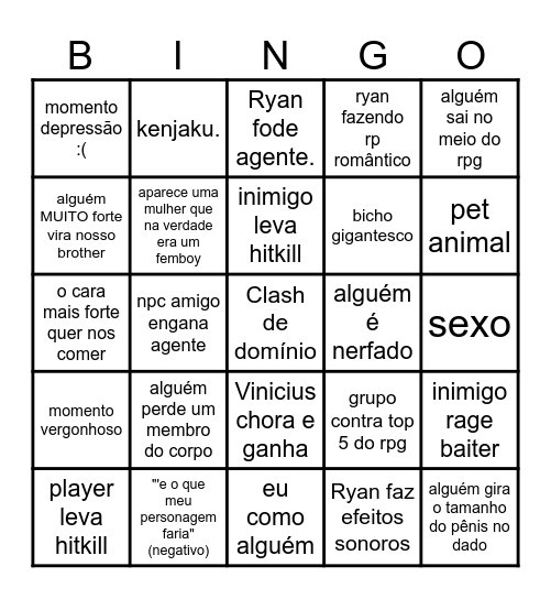 Oque vai acontecer no rpg Bingo Card