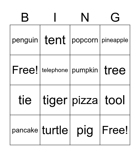 T-P Bingo Card