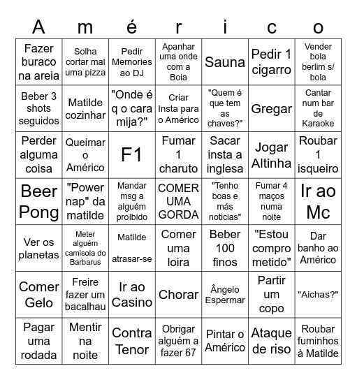 Bingo do Américo Bingo Card