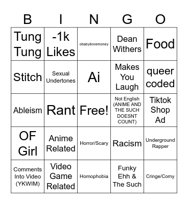 Tiktok Bingo July 15th '26 Bingo Card
