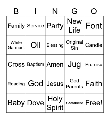 BAPTISM Bingo Card