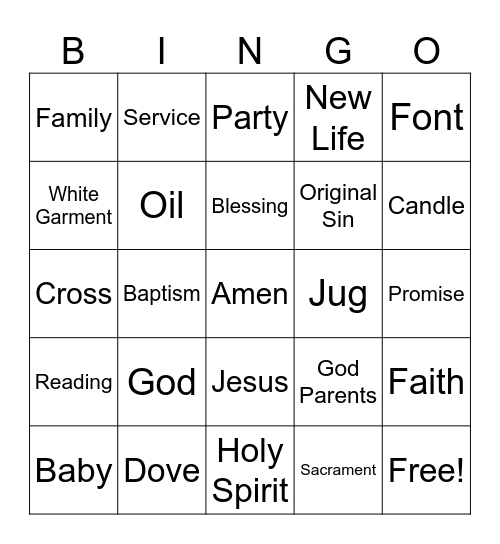 BAPTISM Bingo Card