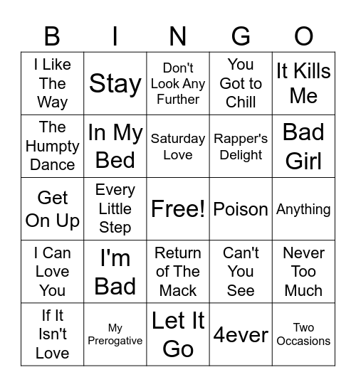 Let's Take It Back Bingo Card