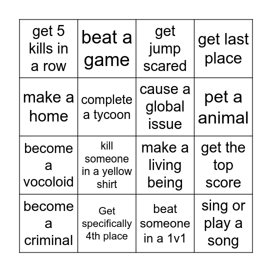 game board Bingo Card