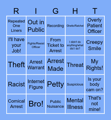 Body Cam Bingo Card