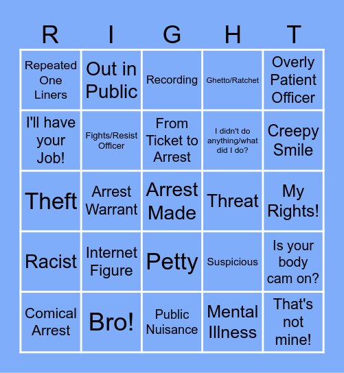 Body Cam Bingo Card