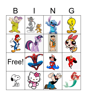 Cartoon Characters Bingo Card