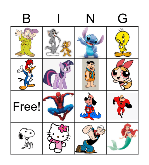 Cartoon Characters Bingo Card