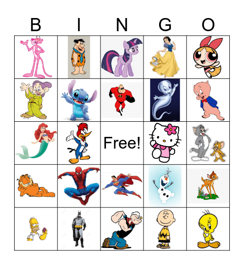Cartoon Characters Bingo Card