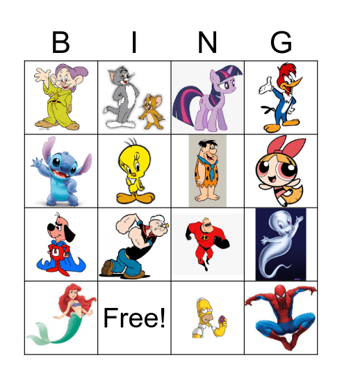 Cartoon Characters Bingo Card