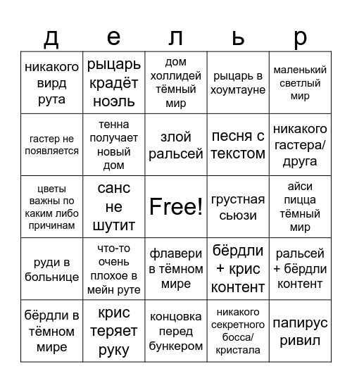 чаптер 6 дельтарун Bingo Card