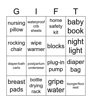 Baby Shower Bingo Card