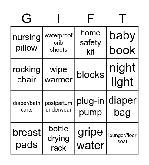Baby Shower Bingo Card
