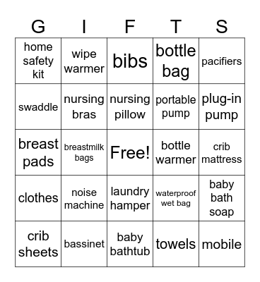 Baby Shower Bingo Card