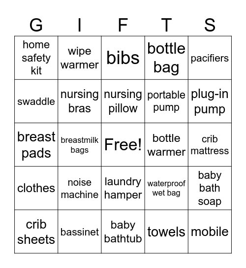 Baby Shower Bingo Card