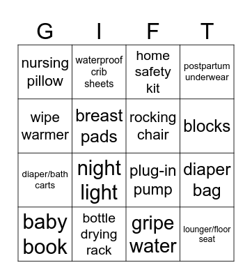 Baby Shower Bingo Card