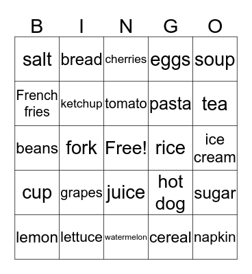 Food Bingo Card