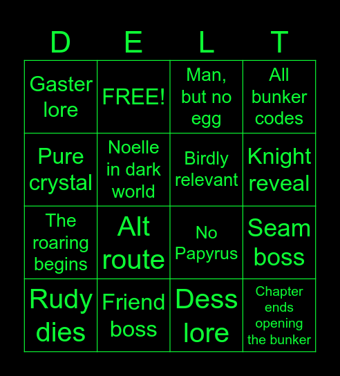Deltarune chapter 6 Bingo Card