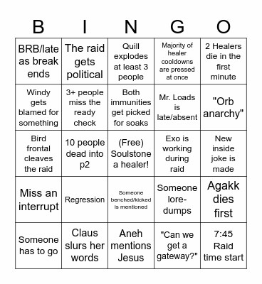final raid week Bingo Card