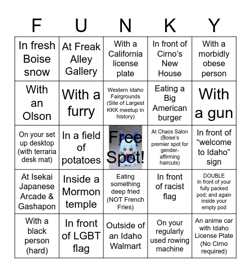 Fumo Bingo: Living in Idaho Edition Bingo Card