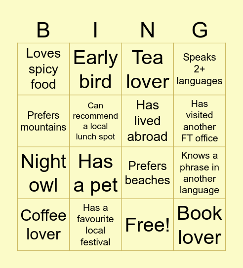 Week 4 Activity Bingo Card
