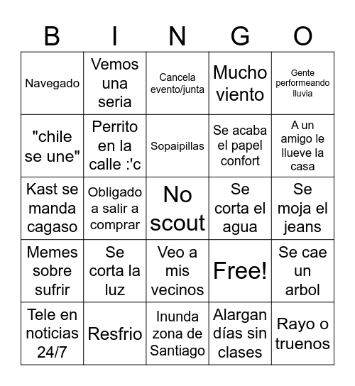 Bingo de temporal Bingo Card