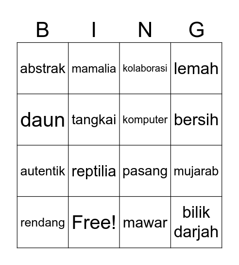 Perkaitan Makna antara Leksikal Bingo Card