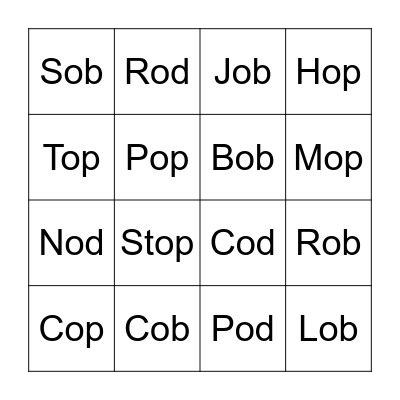 -op, -od, -ob BINGO Card